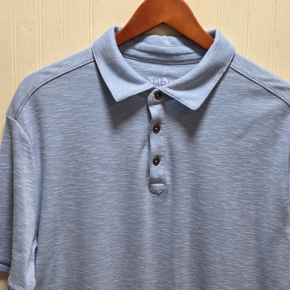 Nat Nast Polo Shirt Mens L Blue Solid Cotton Blend Luxury Originals Knit Top